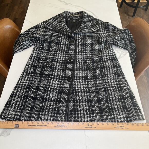 ELLEN TRACY Houndstooth Wool Blend Pea Coat Black Ivory Textured Lined Sz 14 NWT - Picture 6 of 16